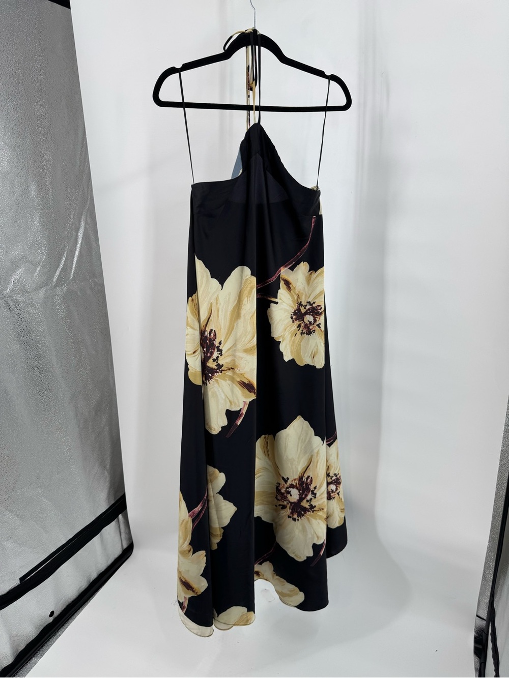 Misa Los Angeles Black Halter Maxi Dress with Cream Floral Print - Picture 5 of 12